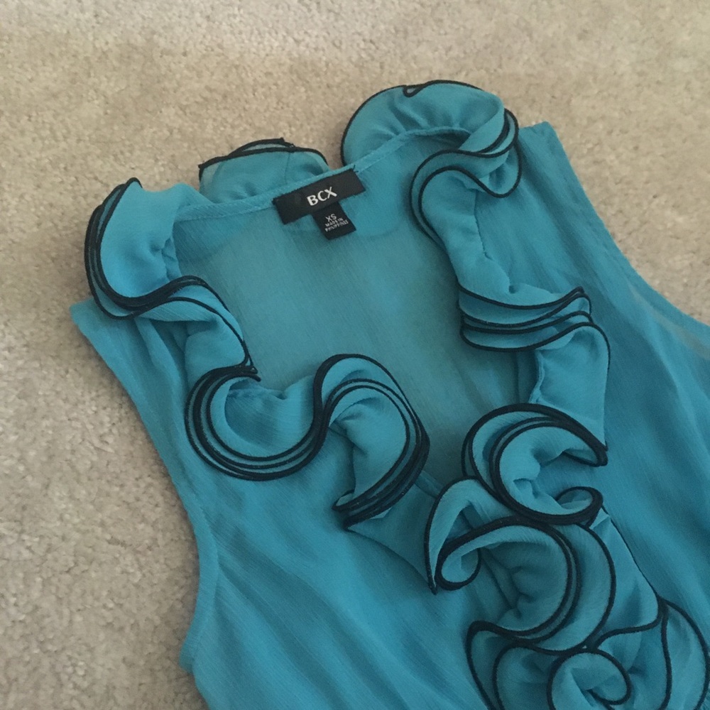 BCX Turquoise Ruffle Button Down Top - Picture 2 of 3